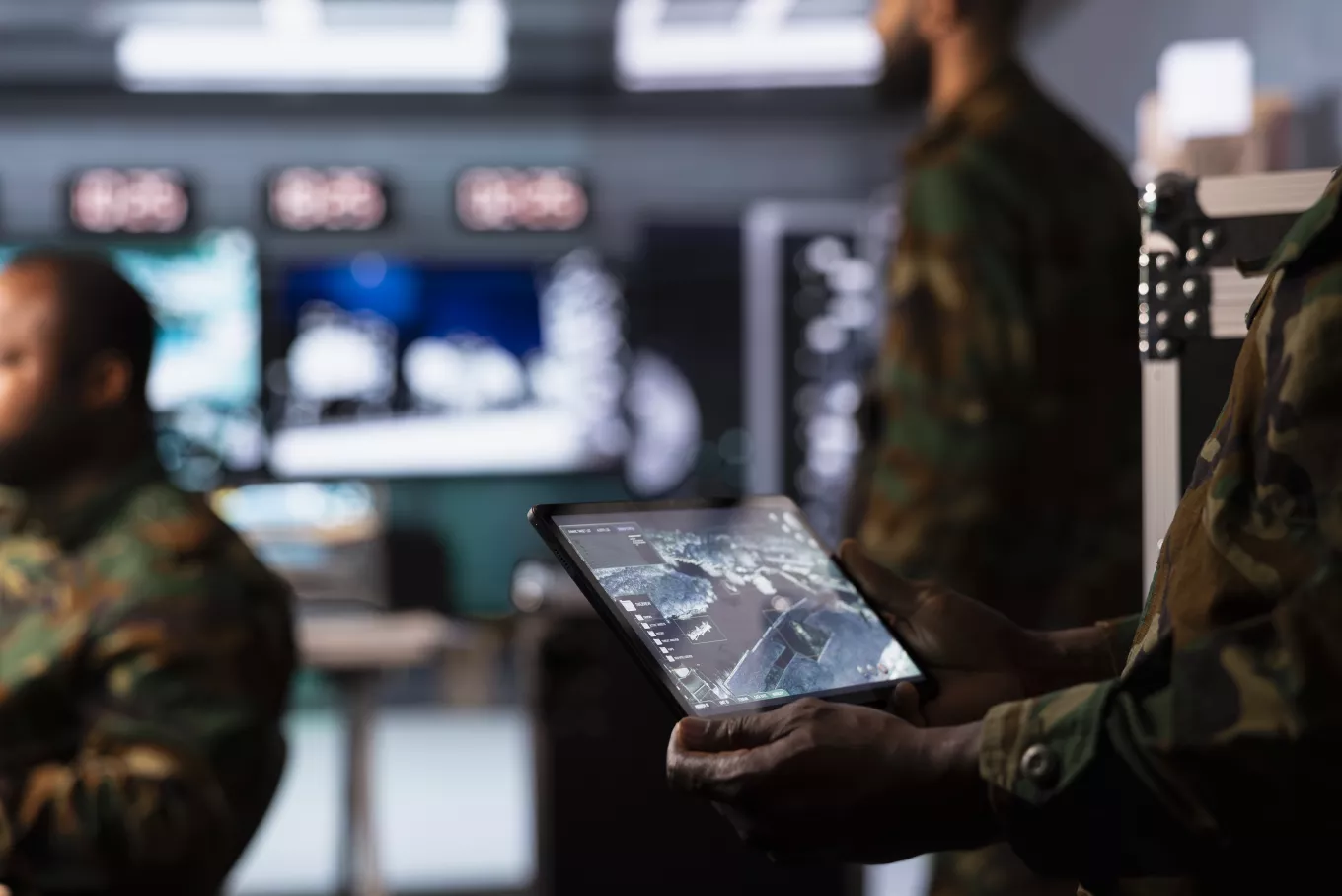 agent-controls-drones-using-tablet-attacking-strategic-enemy-targets-close-up